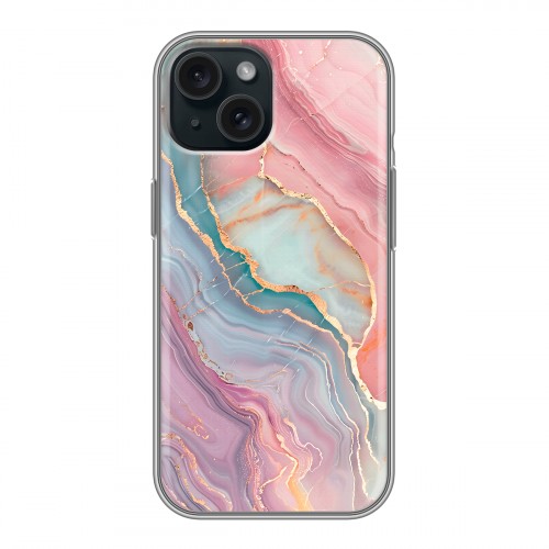 Дизайнерский силиконовый чехол для Iphone 15 розовый мрамор