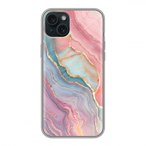 Дизайнерский силиконовый чехол для Iphone 15 Plus розовый мрамор