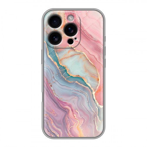 Дизайнерский силиконовый чехол для Iphone 16 Pro розовый мрамор