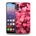 Дизайнерский силиконовый с усиленными углами чехол для Huawei P20 Pro розовые сердечки