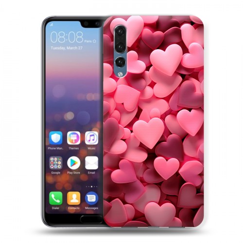 Дизайнерский силиконовый с усиленными углами чехол для Huawei P20 Pro розовые сердечки