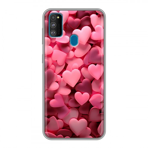 Дизайнерский силиконовый чехол для Samsung Galaxy M30s розовые сердечки