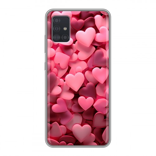 Дизайнерский силиконовый чехол для Samsung Galaxy A51 розовые сердечки