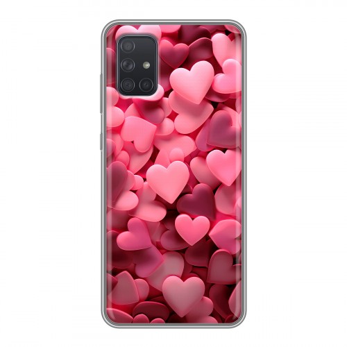 Дизайнерский силиконовый чехол для Samsung Galaxy A71 розовые сердечки