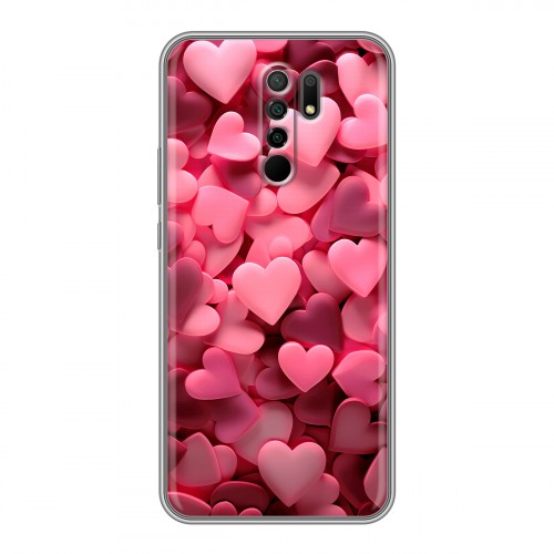 Дизайнерский силиконовый чехол для Xiaomi RedMi 9 розовые сердечки