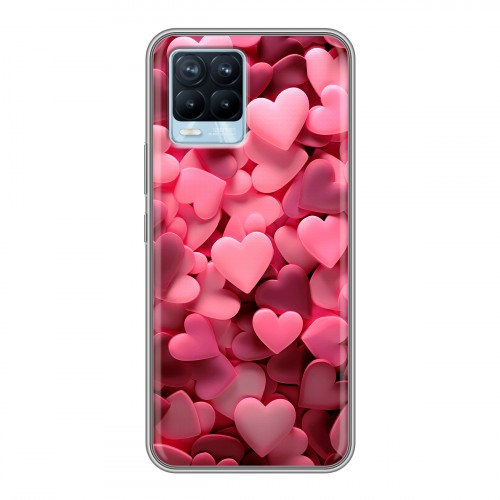Дизайнерский силиконовый чехол для Realme 8 розовые сердечки