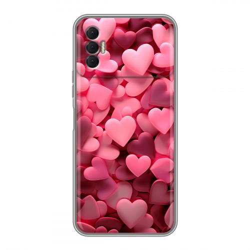 Дизайнерский силиконовый чехол для Tecno Spark 8P розовые сердечки