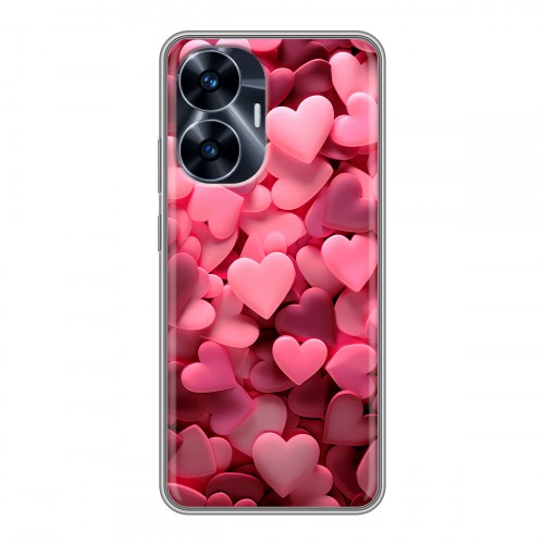 Дизайнерский силиконовый чехол для Realme C55 розовые сердечки