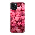 Дизайнерский силиконовый чехол для Iphone 15 розовые сердечки