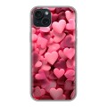 Дизайнерский силиконовый чехол для Iphone 15 Plus розовые сердечки