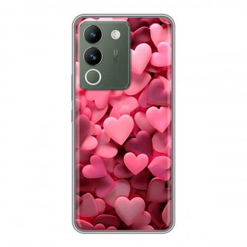 Дизайнерский силиконовый чехол для Vivo V29e розовые сердечки