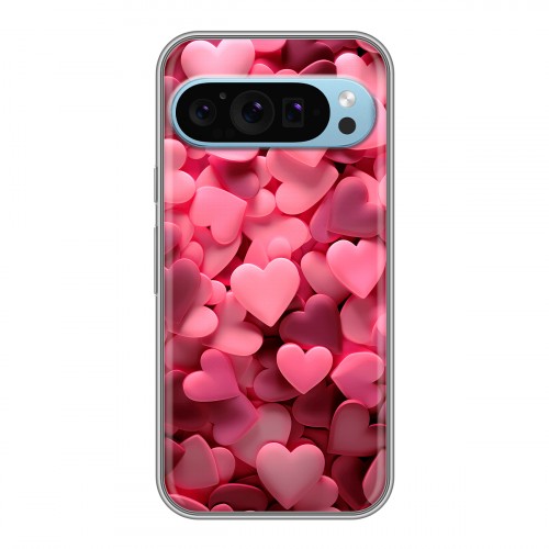 Дизайнерский силиконовый чехол для Google Pixel 9 розовые сердечки
