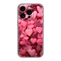 Дизайнерский силиконовый чехол для Iphone 16 Pro розовые сердечки