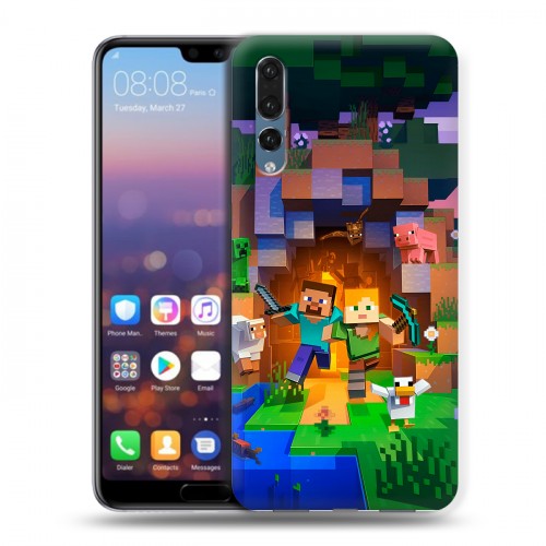 Дизайнерский силиконовый с усиленными углами чехол для Huawei P20 Pro Майнкрафт Minecraft