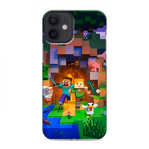 Дизайнерский силиконовый с усиленными углами чехол для Iphone 12 Mini Майнкрафт Minecraft