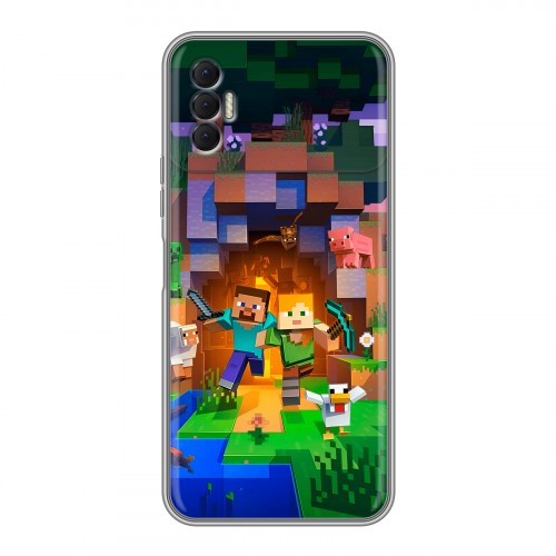 Дизайнерский силиконовый с усиленными углами чехол для Tecno Spark 8P Майнкрафт Minecraft
