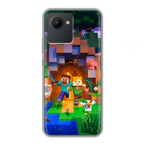 Дизайнерский силиконовый с усиленными углами чехол для Realme C30 Майнкрафт Minecraft