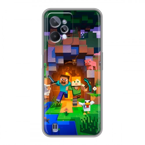 Дизайнерский силиконовый с усиленными углами чехол для Realme C31 Майнкрафт Minecraft