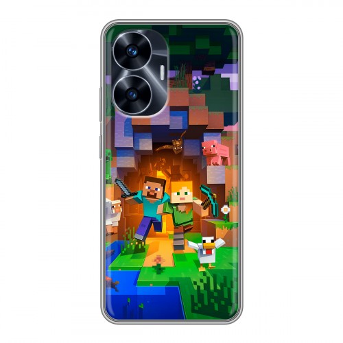 Дизайнерский силиконовый чехол для Realme C55 Майнкрафт Minecraft