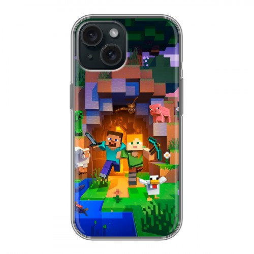 Дизайнерский силиконовый чехол для Iphone 15 Майнкрафт Minecraft