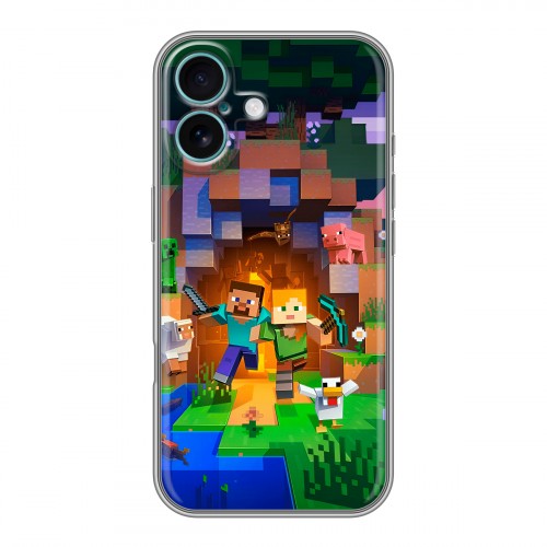 Дизайнерский силиконовый чехол для Iphone 16 Plus Майнкрафт Minecraft