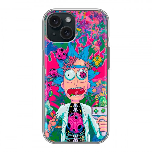 Дизайнерский силиконовый чехол для Iphone 15 Рик и Морти Rick Morty