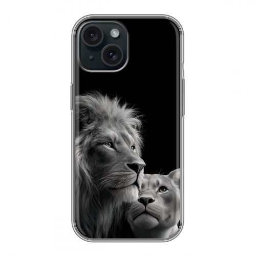 Дизайнерский силиконовый чехол для Iphone 15 Лев кошки