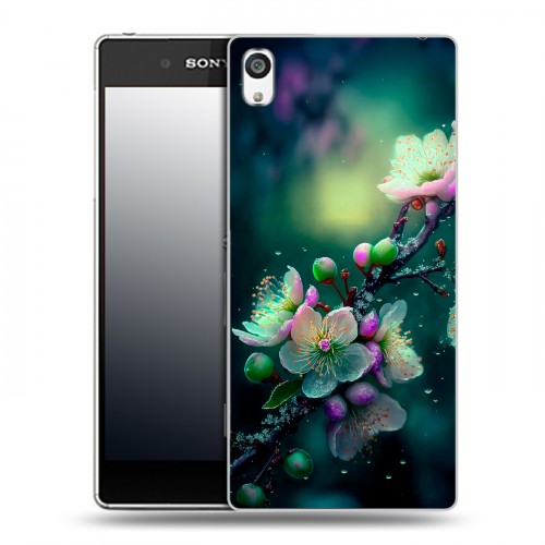 Дизайнерский пластиковый чехол для Sony Xperia E5 Цветы и мрамор