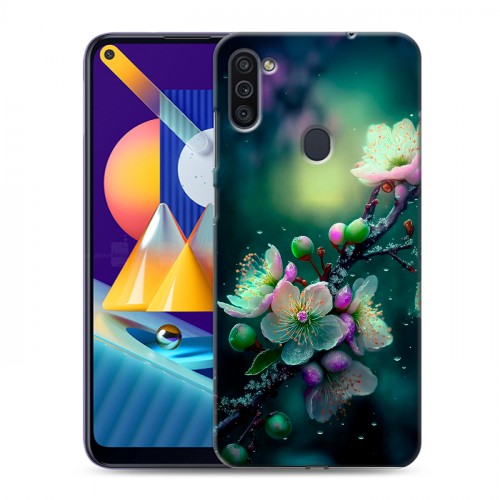 Дизайнерский пластиковый чехол для Samsung Galaxy M11 Цветы и мрамор