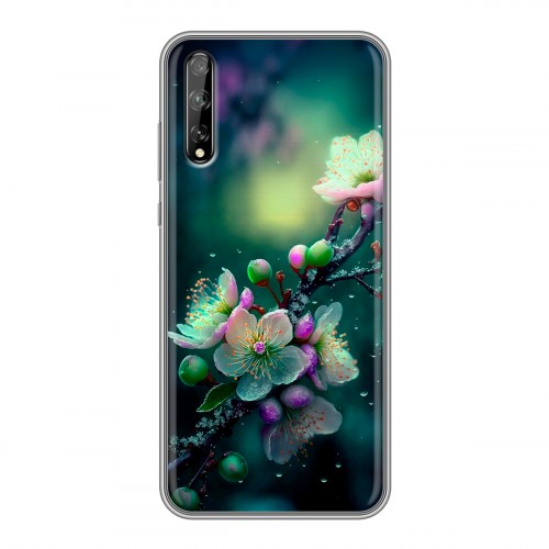 Дизайнерский силиконовый чехол для Huawei Y8p Цветы и мрамор