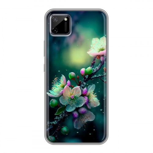 Дизайнерский силиконовый чехол для Realme C11 Цветы и мрамор