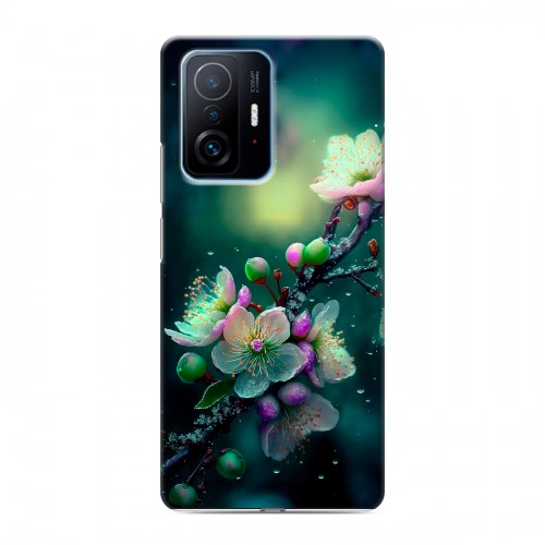 Дизайнерский силиконовый с усиленными углами чехол для Xiaomi 11T Цветы и мрамор