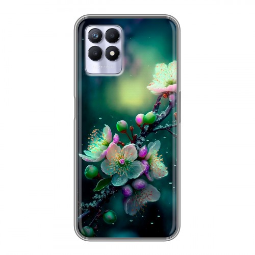 Дизайнерский силиконовый чехол для Realme 8i Цветы и мрамор
