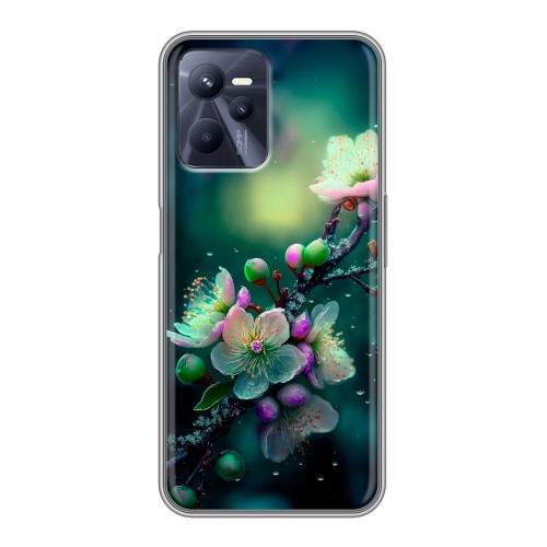Дизайнерский силиконовый чехол для Realme C35 Цветы и мрамор