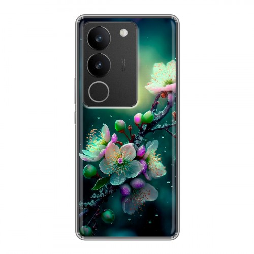 Дизайнерский силиконовый чехол для Vivo S17 Цветы и мрамор