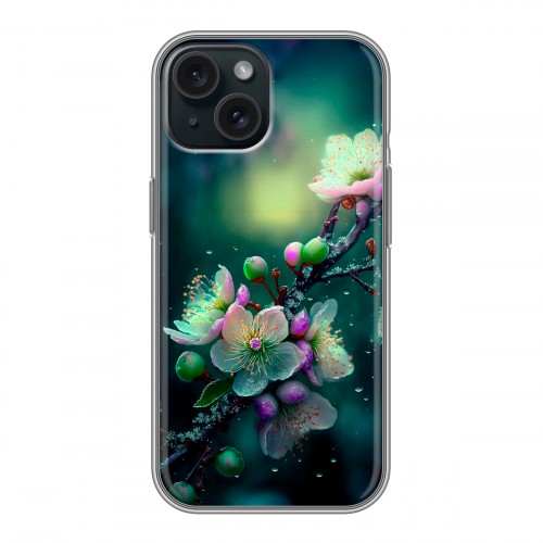 Дизайнерский силиконовый чехол для Iphone 15 Цветы и мрамор