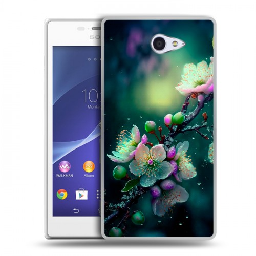 Дизайнерский пластиковый чехол для Sony Xperia M2 dual Цветы и мрамор