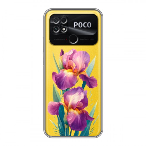 Полупрозрачный дизайнерский силиконовый чехол для Xiaomi Poco C40 Цветы орхидеи