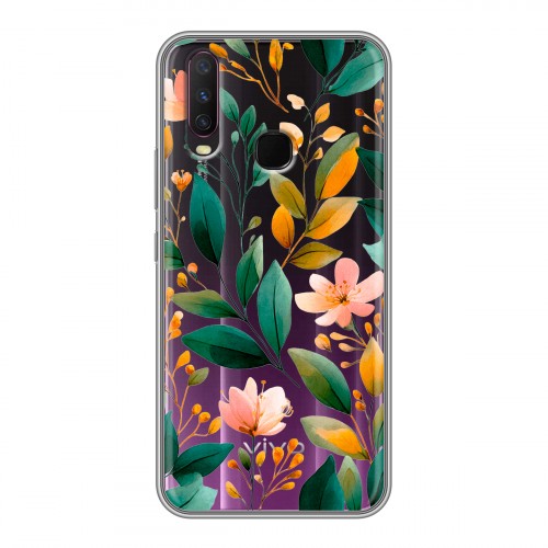 Полупрозрачный дизайнерский силиконовый с усиленными углами чехол для Vivo Y17 Цветы паттерн