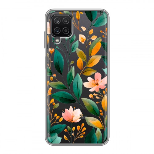 Полупрозрачный дизайнерский пластиковый чехол для Samsung Galaxy A12 Цветы паттерн