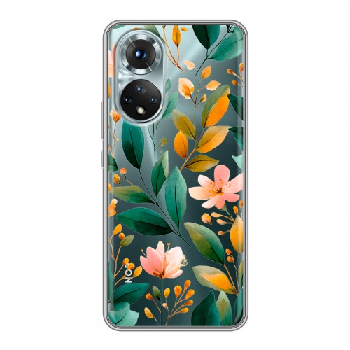Полупрозрачный дизайнерский силиконовый чехол для Huawei Honor 50 Цветы паттерн
