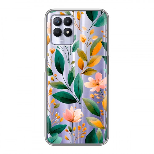 Полупрозрачный дизайнерский силиконовый чехол для Realme 8i Цветы паттерн