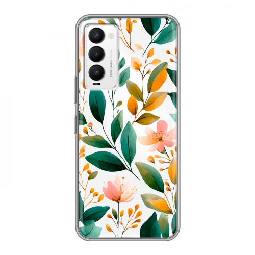 Полупрозрачный дизайнерский силиконовый с усиленными углами чехол для Tecno Camon 18 Цветы паттерн
