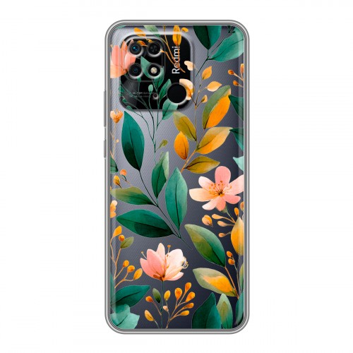 Полупрозрачный дизайнерский пластиковый чехол для Xiaomi Redmi 10C Цветы паттерн