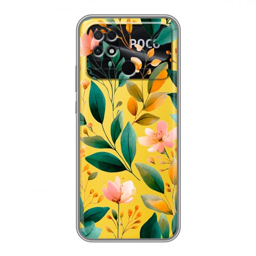 Полупрозрачный дизайнерский силиконовый чехол для Xiaomi Poco C40 Цветы паттерн