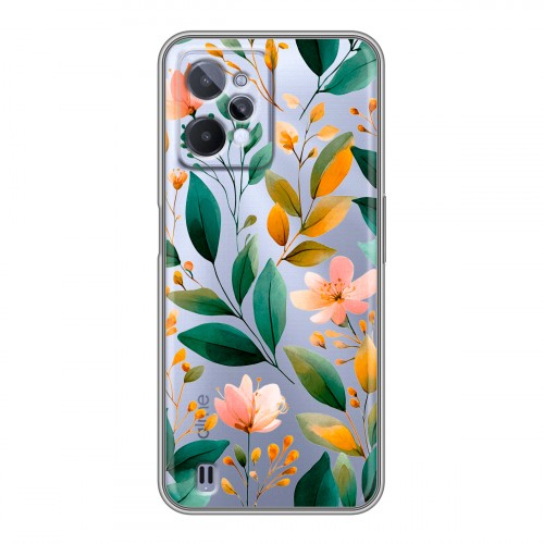 Полупрозрачный дизайнерский силиконовый чехол для Realme C31 Цветы паттерн