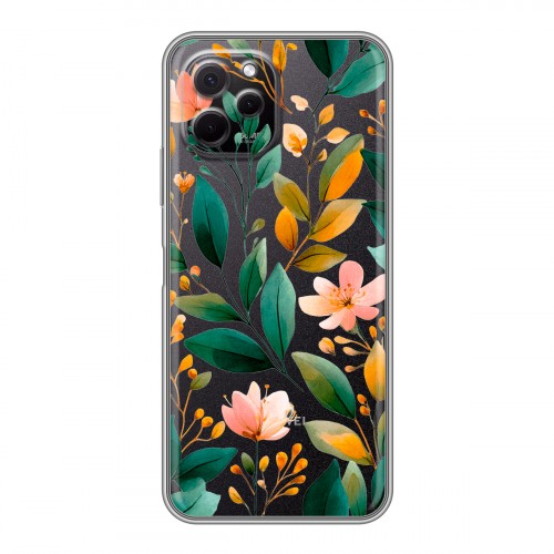 Полупрозрачный дизайнерский пластиковый чехол для Huawei Nova Y61 Цветы паттерн