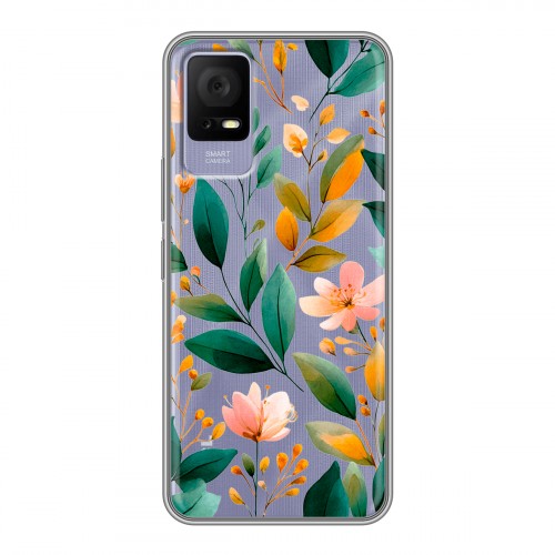 Полупрозрачный дизайнерский силиконовый чехол для TCL 405 Цветы паттерн
