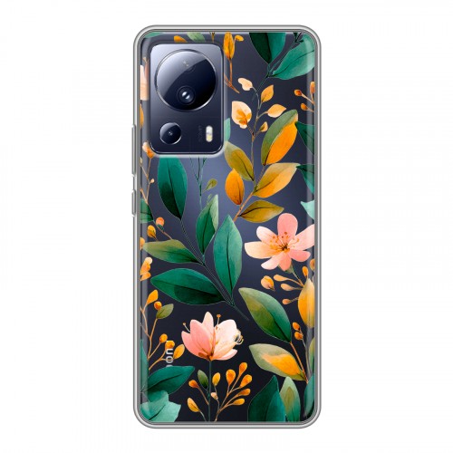 Полупрозрачный дизайнерский силиконовый чехол для Xiaomi 13 Lite Цветы паттерн