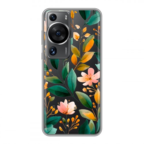 Полупрозрачный дизайнерский пластиковый чехол для Huawei P60 Цветы паттерн